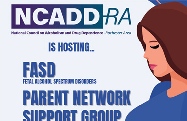 NCADD-RA logo with woman on the right. Text reads that NCADD-RA is hosting FASD Parent Network Support Group.